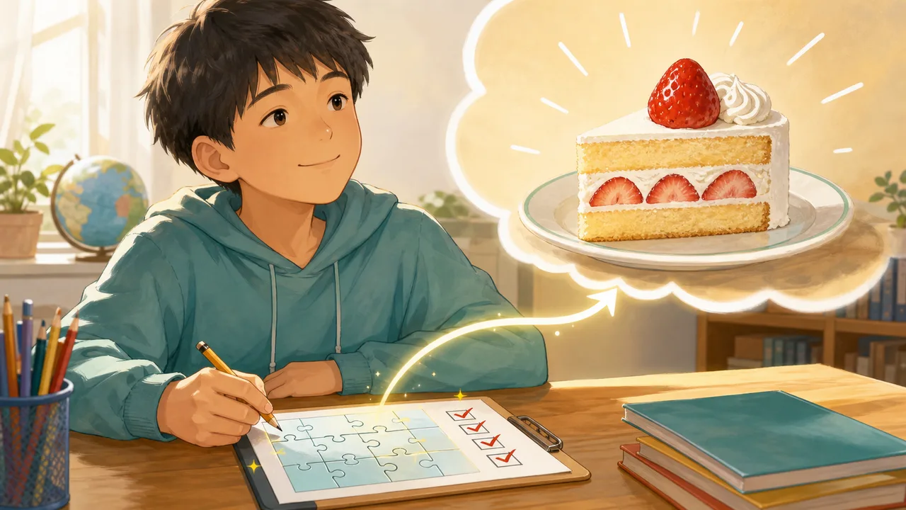 簡単な課題とケーキの一切れが結びついているイディオムの概念図。