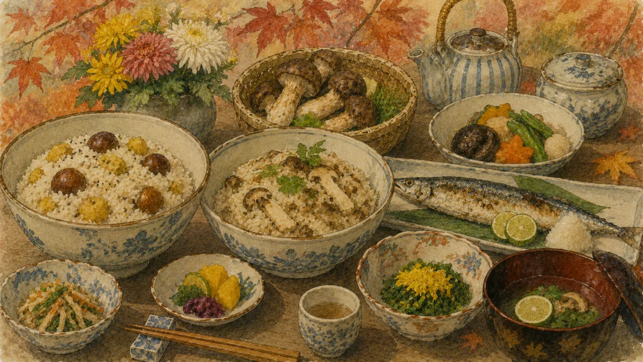 食道楽（秋の巻・抜粋） — 実りと保存 の表紙イラスト