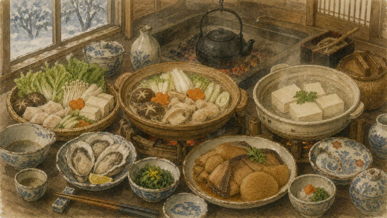 食道楽（冬の巻・抜粋） — 鍋と暖かい食卓 の表紙イラスト