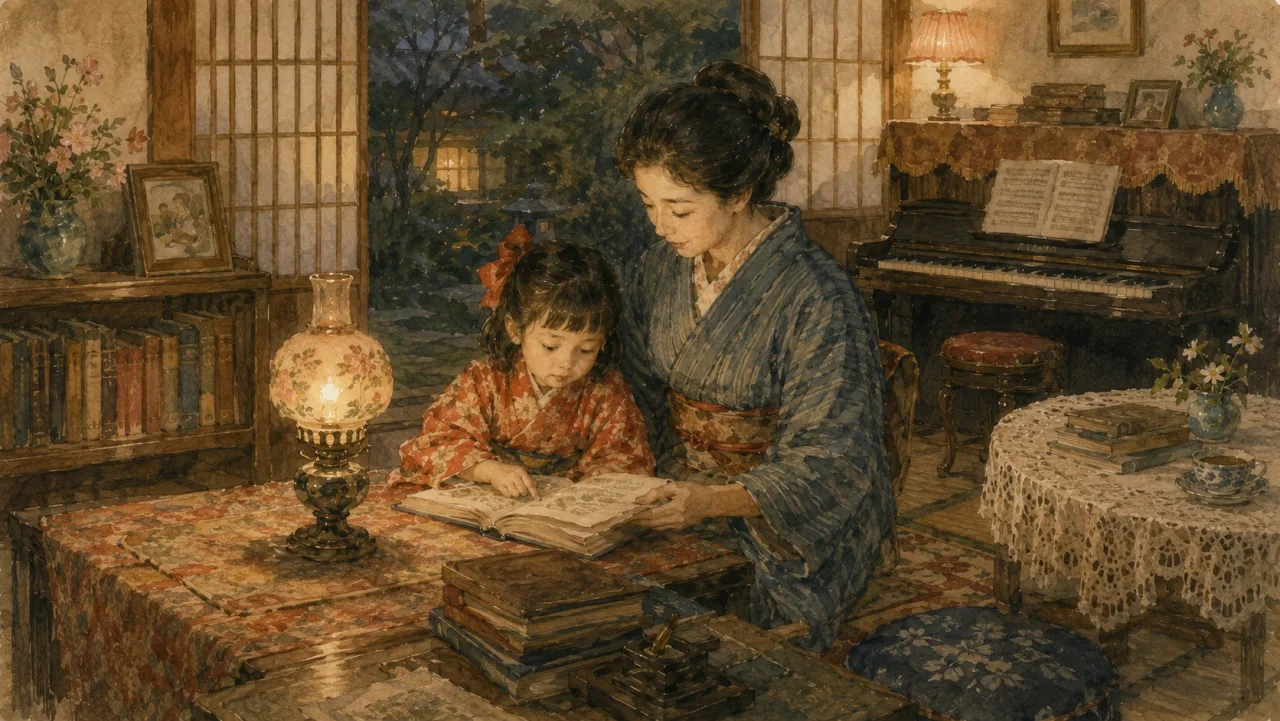 家庭 と 子 ど も — 与 謝 野 晶 子 の 育 児 論 の表紙イラスト