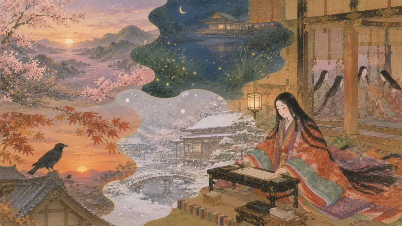 枕草子・第一段「春はあけぼの」 の表紙イラスト