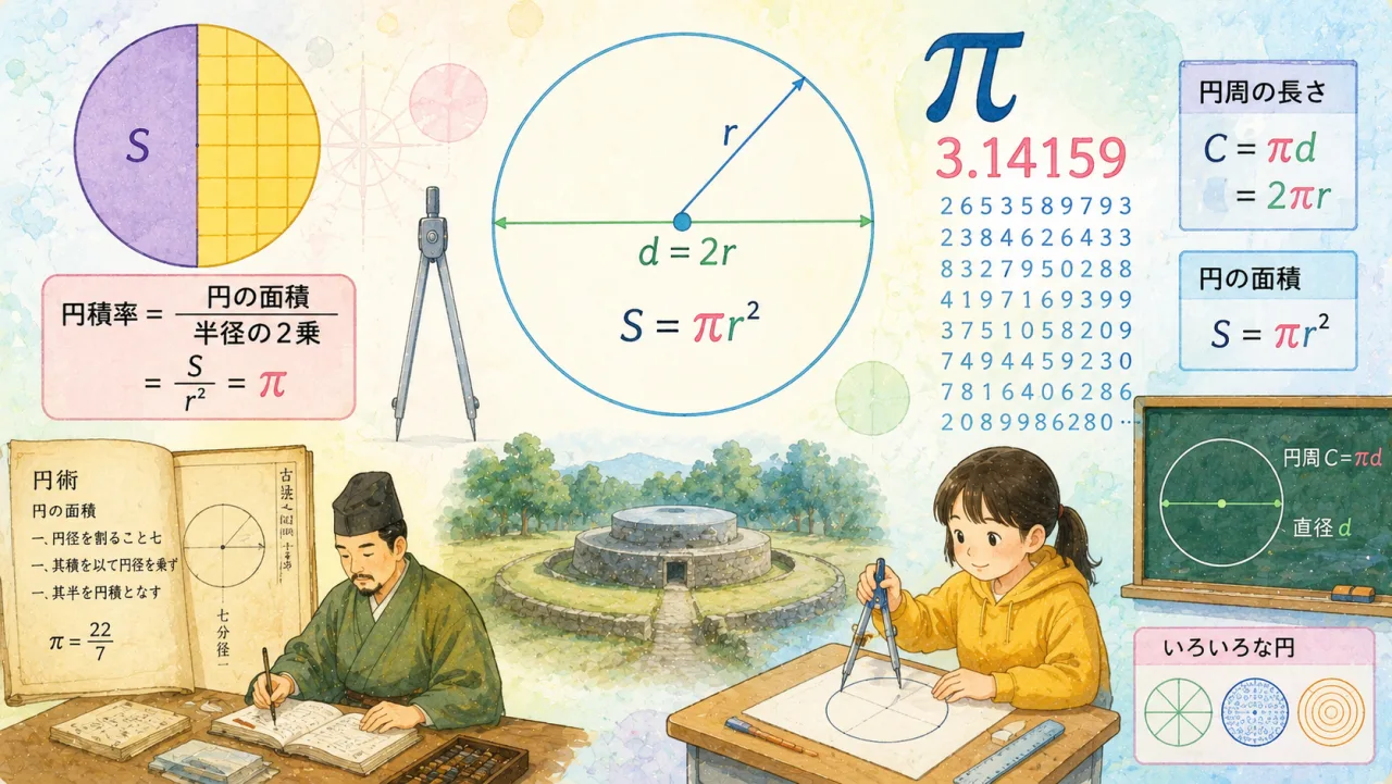 円積率 (え ん せ き り つ) — 江戸 の 円周率 (π) 計算 の表紙イラスト
